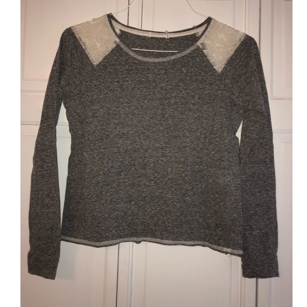 Gray long sleeve with floral embellishments